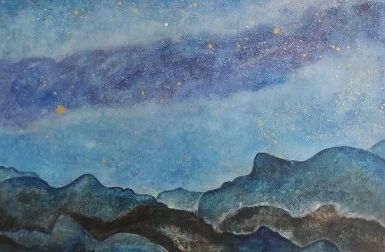 Illustration von Bergen und einem Nachthimmel